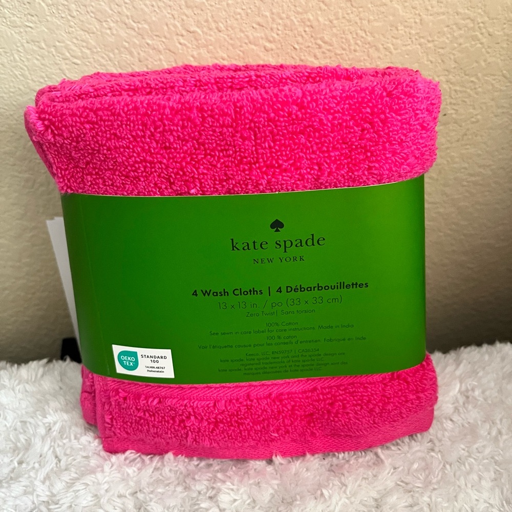 Kate Spade Barbie Pink Wash Cloths Set of 4 NWT